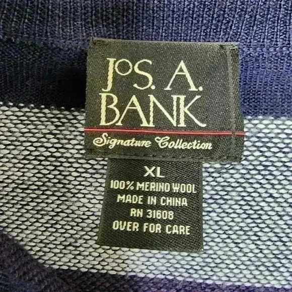 Jos A Bank Signature 1/4 Zip Merino Wool Men's Sweater Blue Size XL Striped - Picture 4 of 4